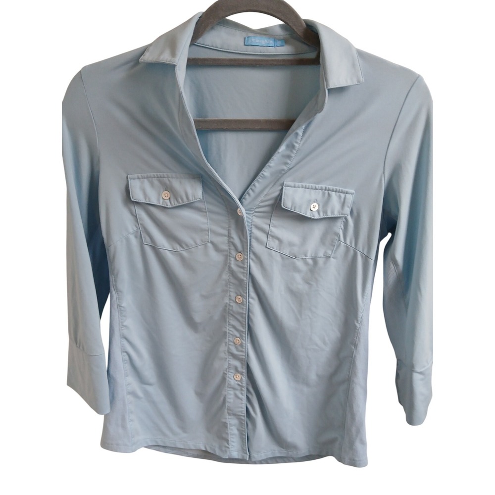 J.McLaughlin XS Light Blue Button Down‎ 3/4 Sleeve Shirt Career catalina cloth